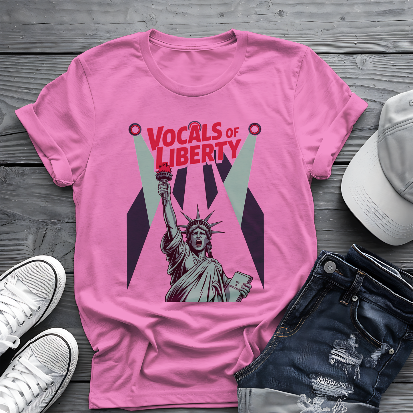 Vocals of Liberty Tee 🎤 Patriotic 4th of July Statue of Liberty Music Shirt