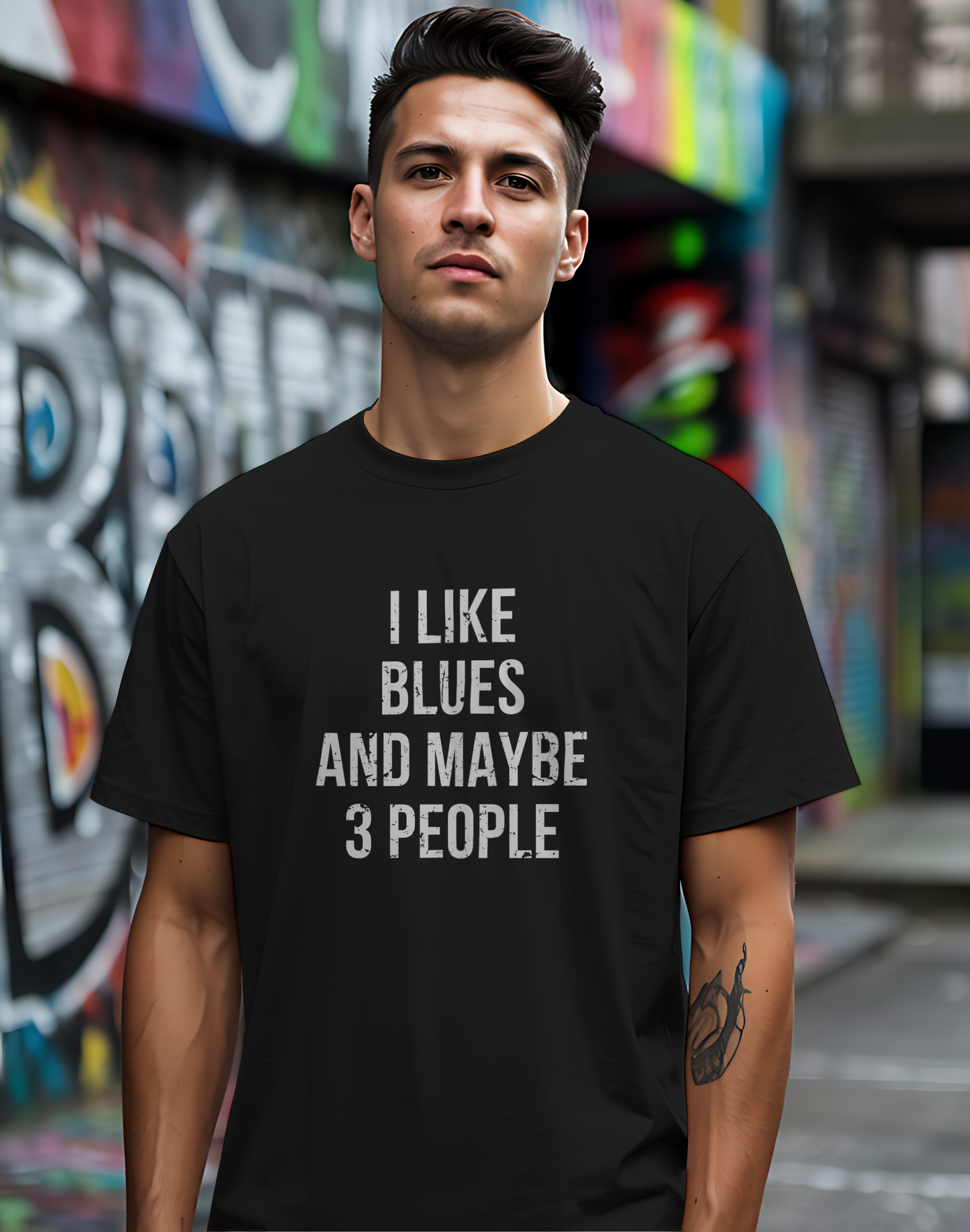 I Like Blues and Maybe 3 People Tee 🎸 Bold Introvert Blues Shirt - Distressed Design
