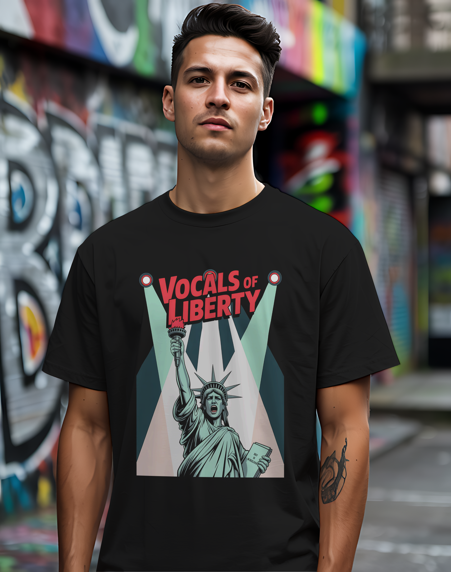 Vocals of Liberty Tee 🎤 Patriotic 4th of July Statue of Liberty Music Shirt