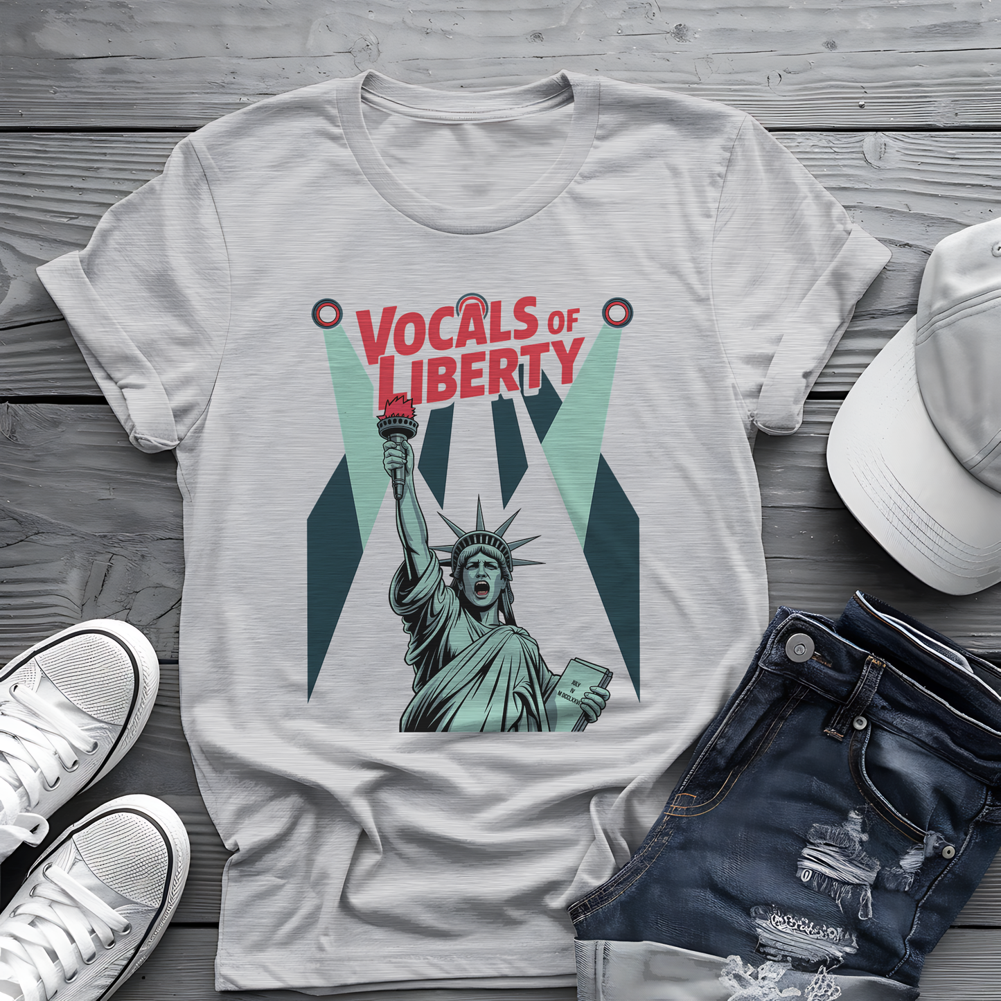 Vocals of Liberty Tee 🎤 Patriotic 4th of July Statue of Liberty Music Shirt