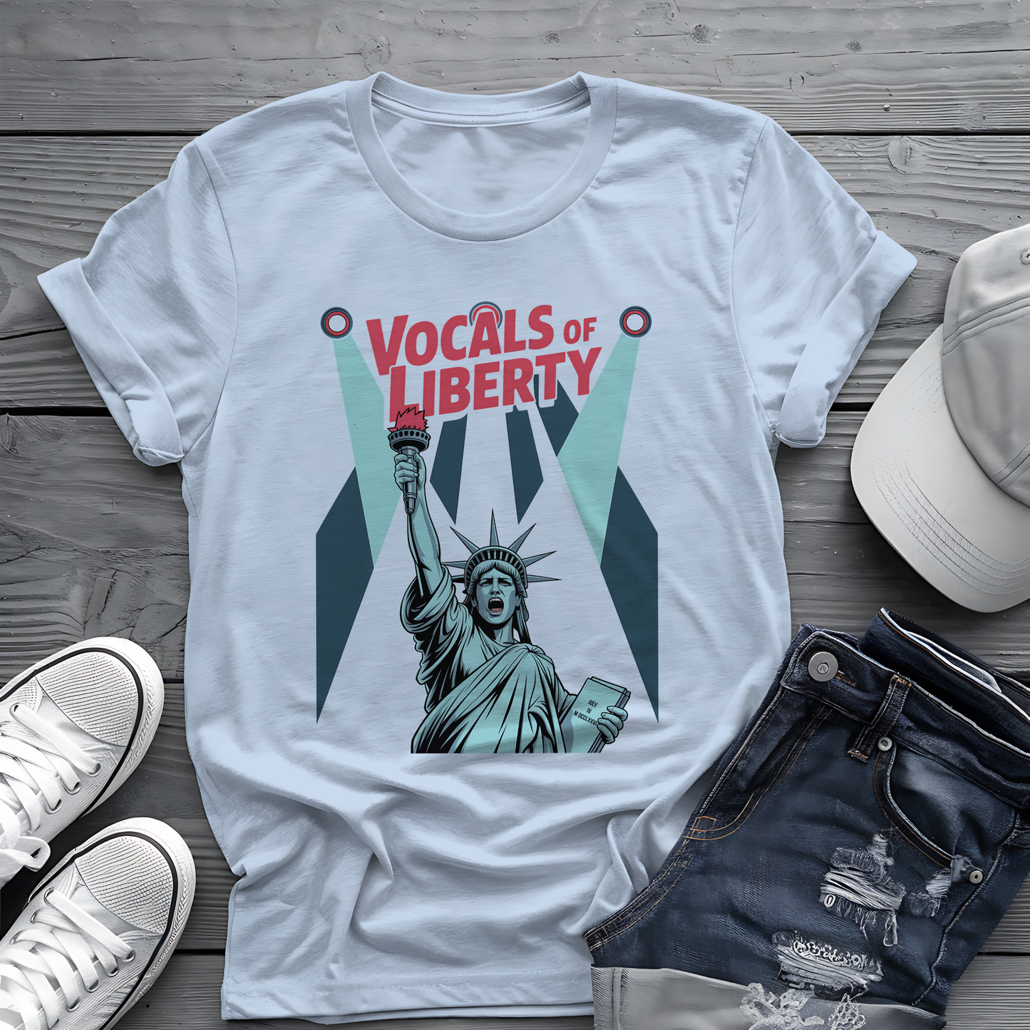 Vocals of Liberty Tee 🎤 Patriotic 4th of July Statue of Liberty Music Shirt