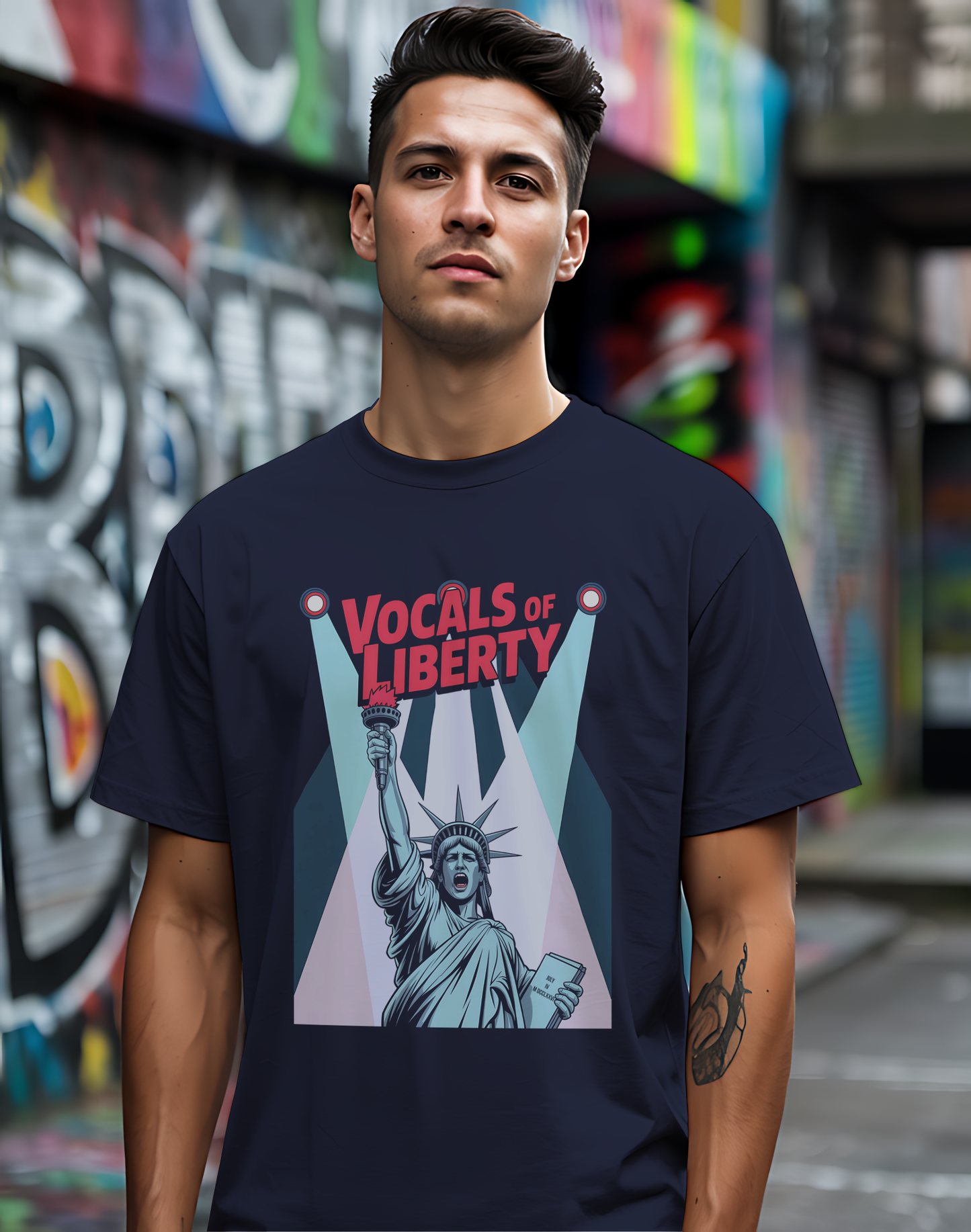 Vocals of Liberty Tee 🎤 Patriotic 4th of July Statue of Liberty Music Shirt
