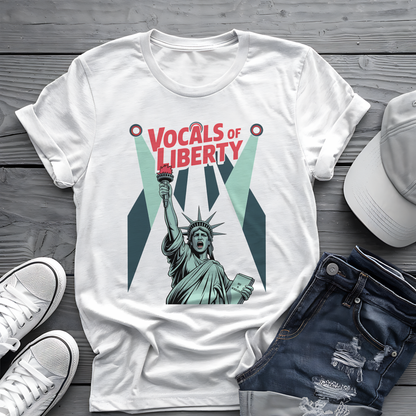 Vocals of Liberty Tee 🎤 Patriotic 4th of July Statue of Liberty Music Shirt