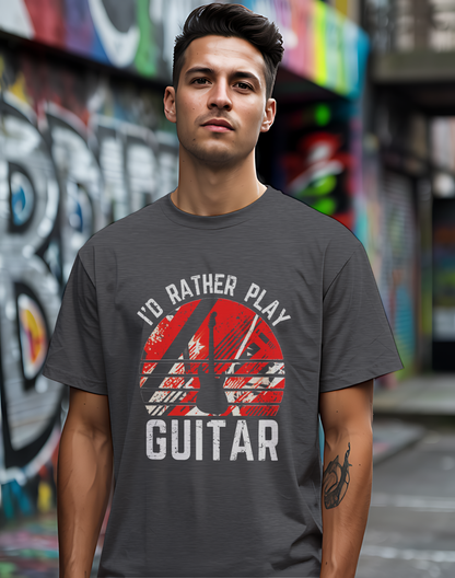 I’d Rather Play Guitar T-Shirt – Vintage Rock Musician Tee for Guitarists