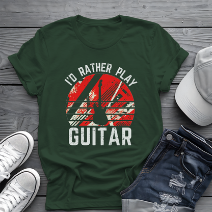 I’d Rather Play Guitar T-Shirt – Vintage Rock Musician Tee for Guitarists