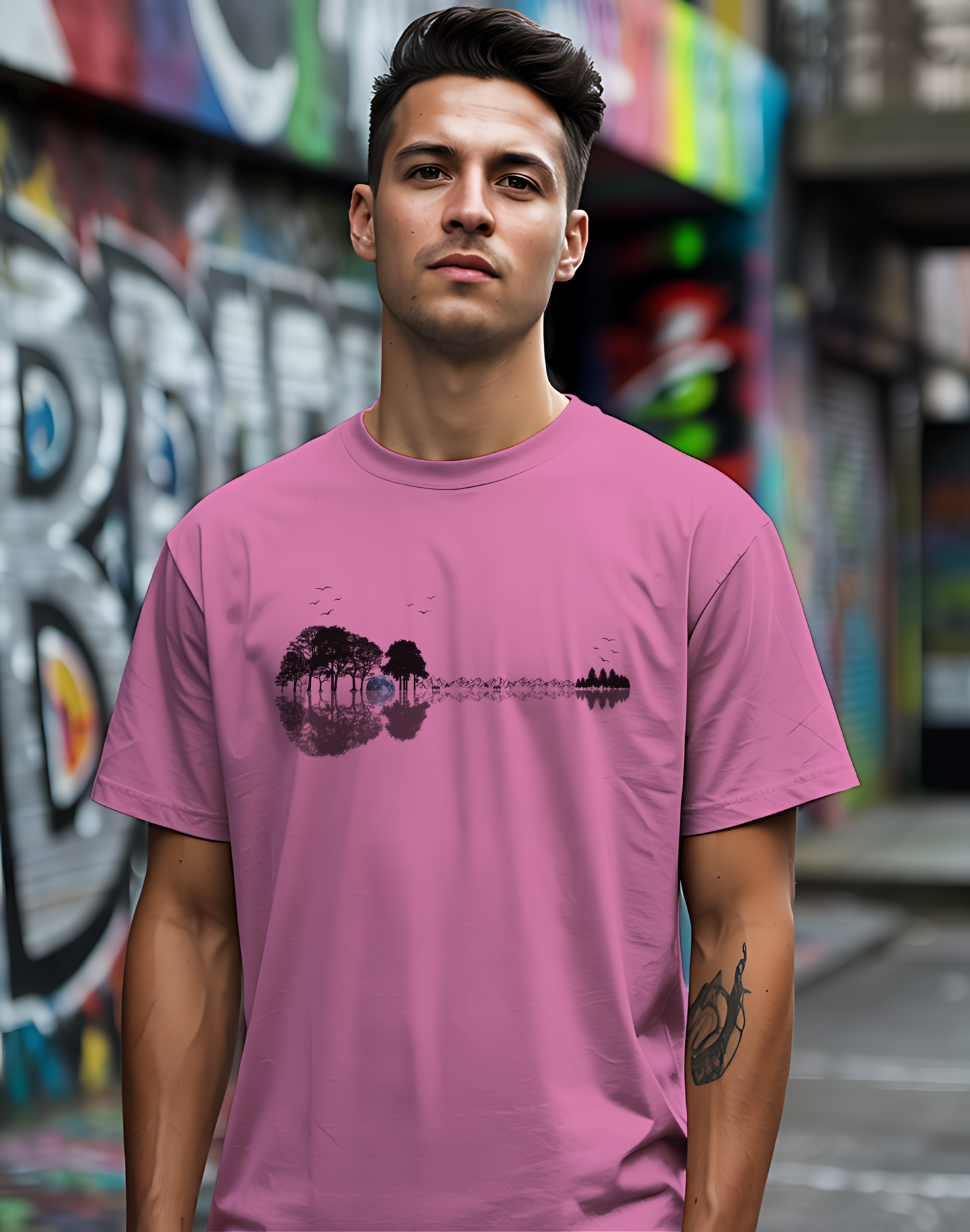 Guitar Forest Reflection T-Shirt – Nature Lover Music Tee for Guitarists