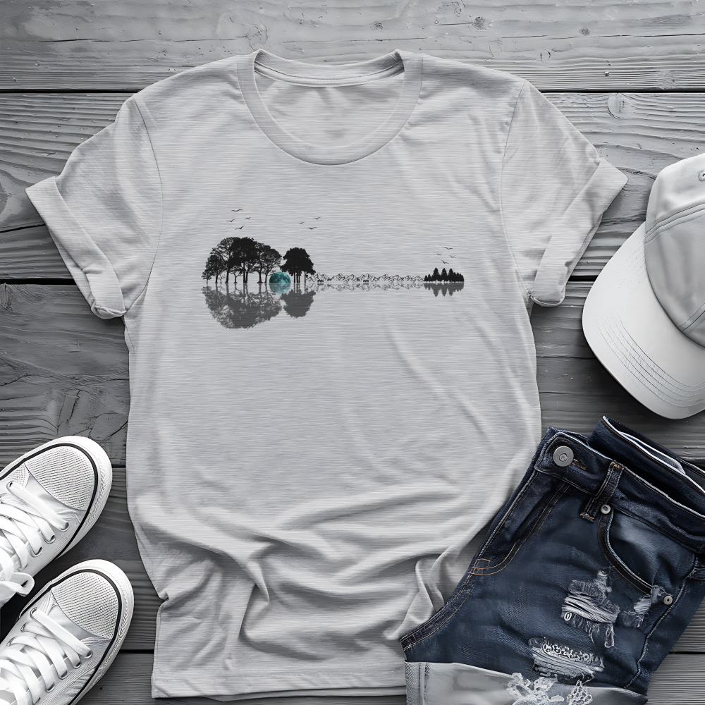 Guitar Forest Reflection T-Shirt – Nature Lover Music Tee for Guitarists