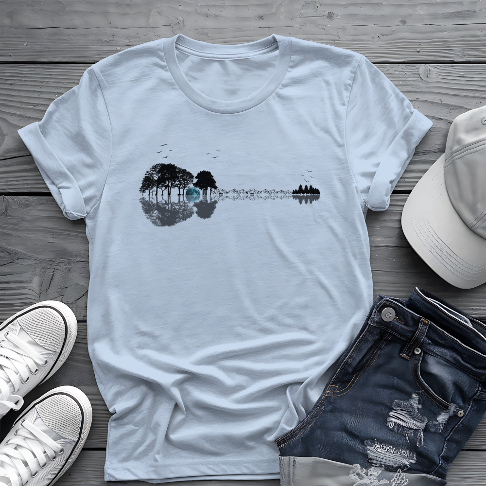 Guitar Forest Reflection T-Shirt – Nature Lover Music Tee for Guitarists