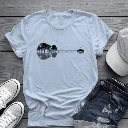 Guitar Forest Reflection T-Shirt – Nature Lover Music Tee for Guitarists