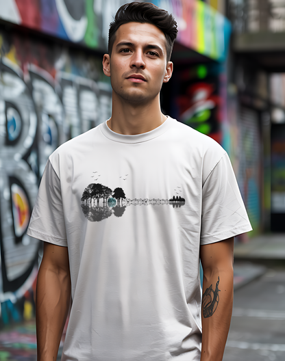 Guitar Forest Reflection T-Shirt – Nature Lover Music Tee for Guitarists