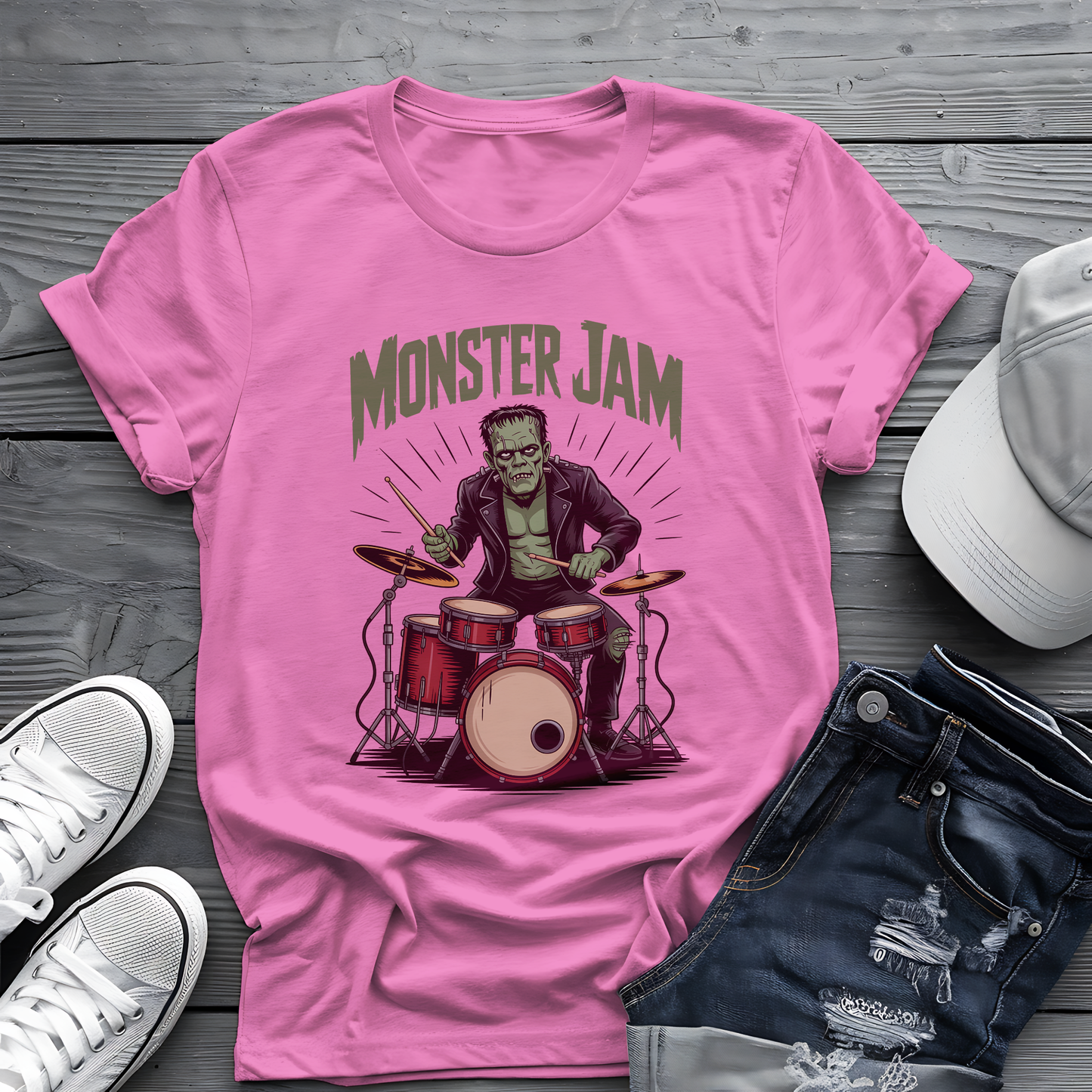 Monster Jam Frankenstein Tee 🥁 Spooky Halloween Drummer Shirt