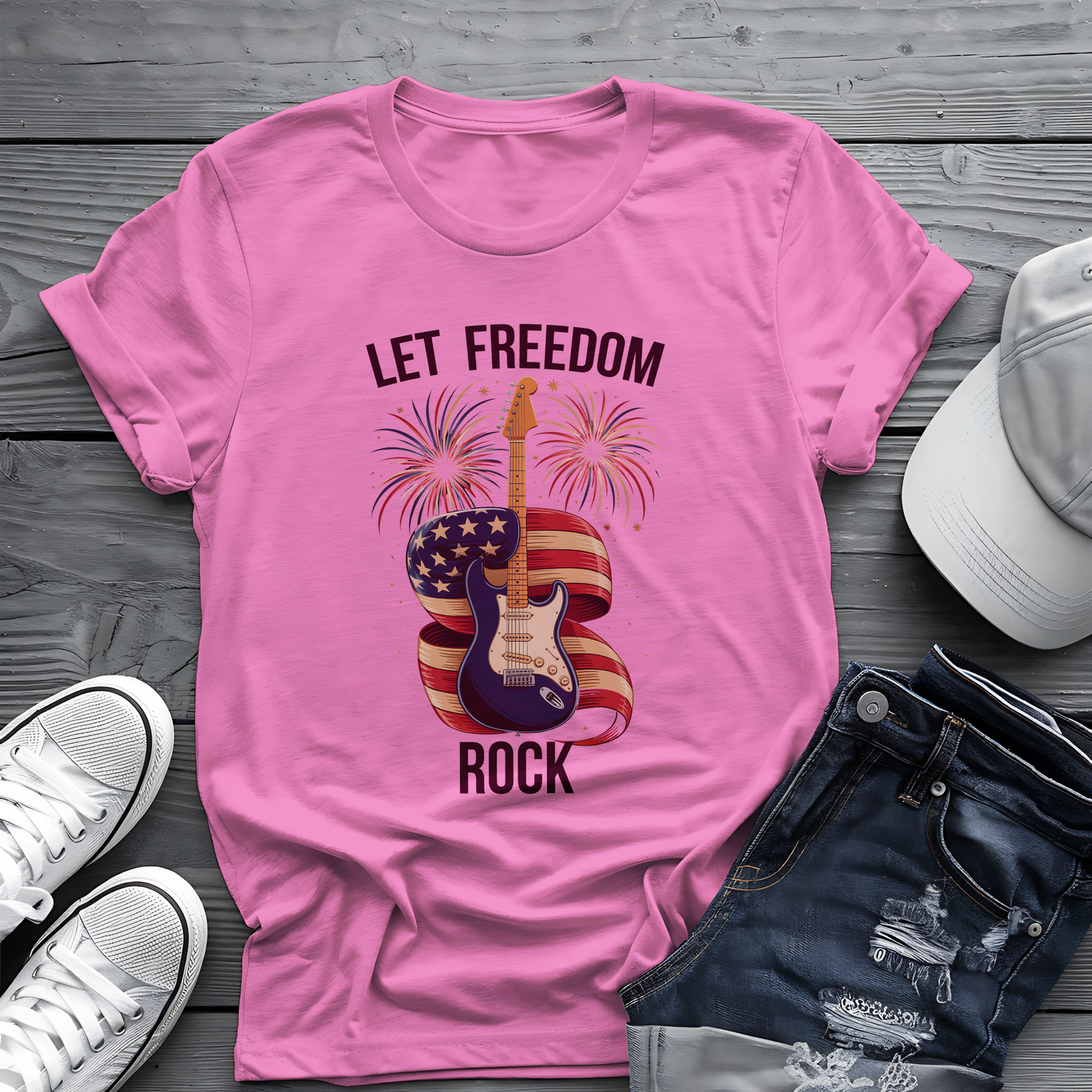 Let Freedom Rock Tee 🎸 Patriotic 4th of July Guitar Shirt - USA Flag
