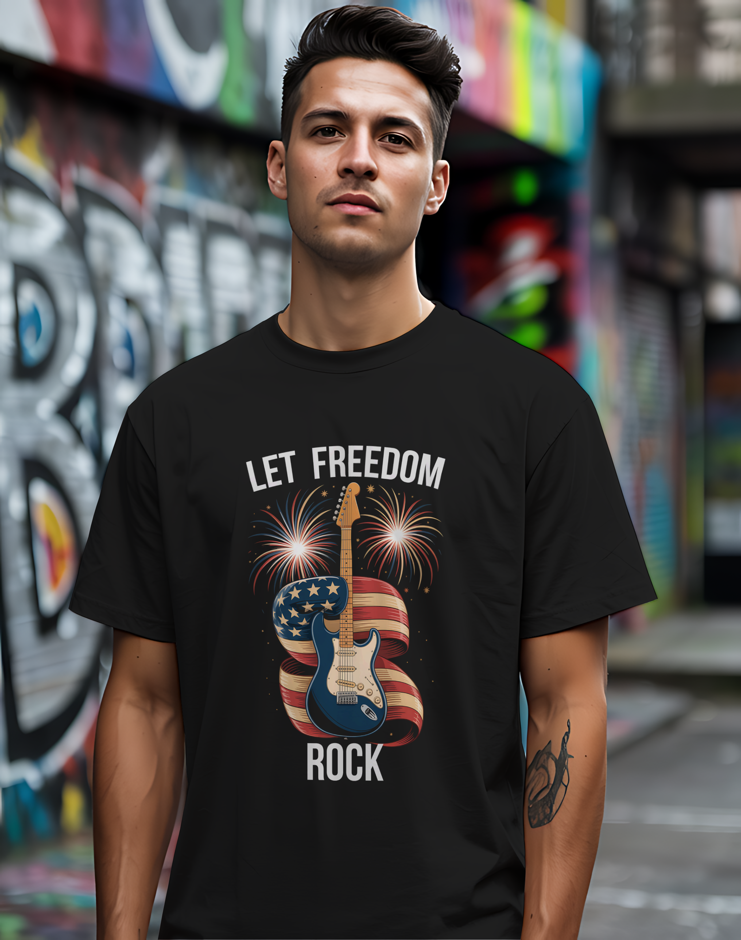 Let Freedom Rock Tee 🎸 Patriotic 4th of July Guitar Shirt - USA Flag