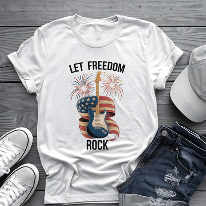 Let Freedom Rock Tee 🎸 Patriotic 4th of July Guitar Shirt - USA Flag