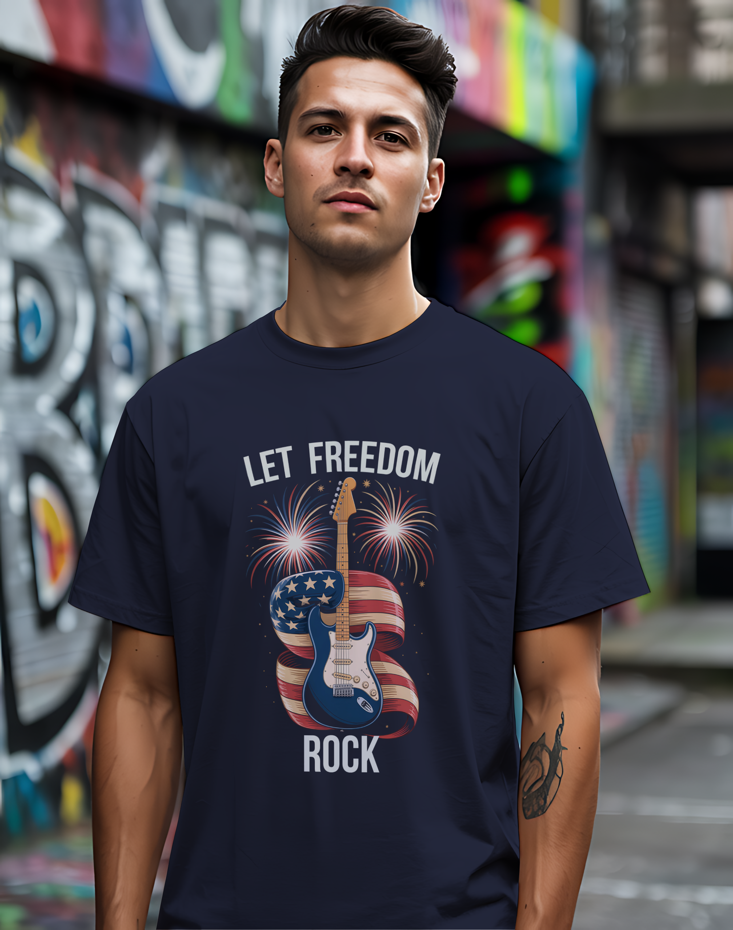 Let Freedom Rock Tee 🎸 Patriotic 4th of July Guitar Shirt - USA Flag