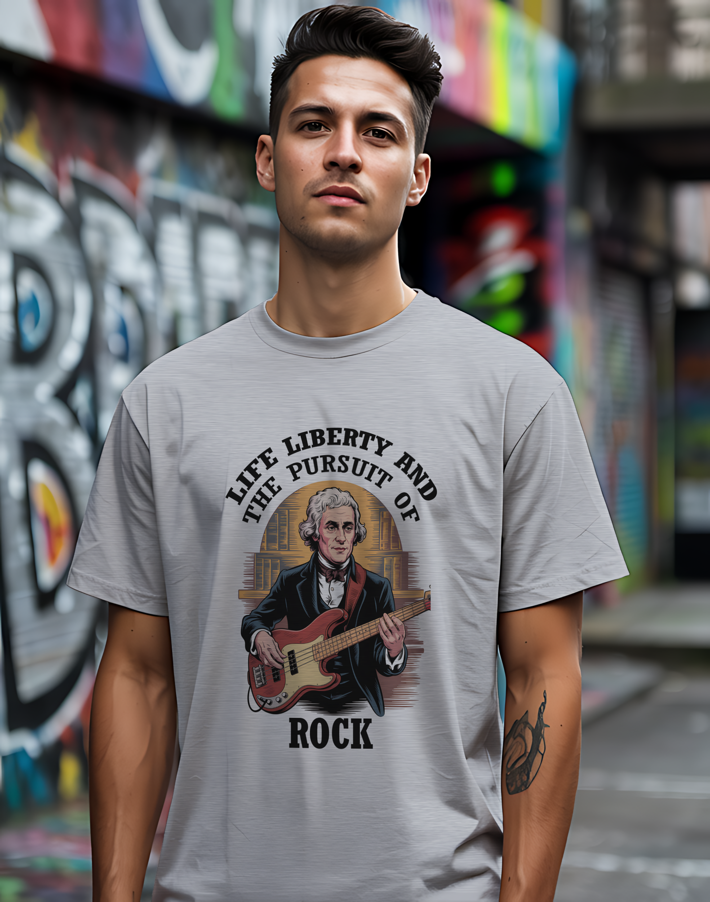 Thomas Jefferson Pursuit of Rock Tee 🎸 Patriotic 4th of July Bass Player Shirt - Founding Father Shirt