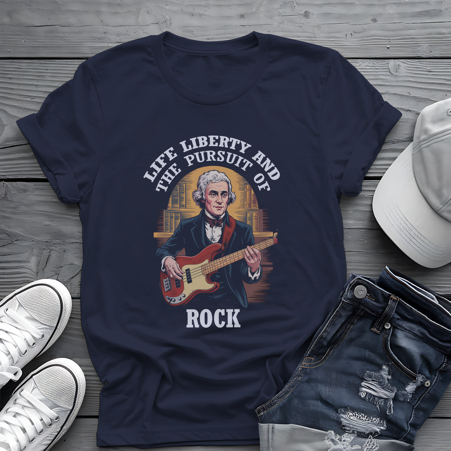 Thomas Jefferson Pursuit of Rock Tee 🎸 Patriotic 4th of July Bass Player Shirt - Founding Father Shirt