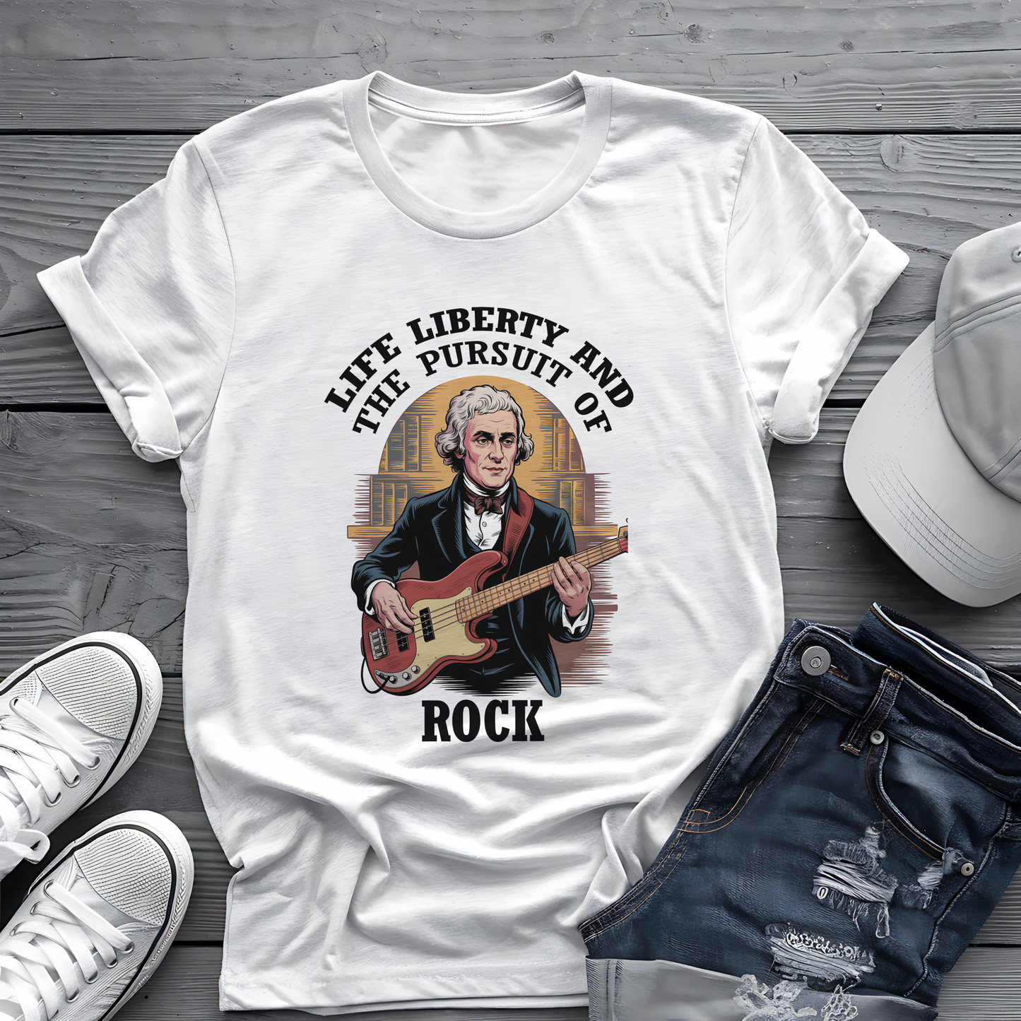 Thomas Jefferson Pursuit of Rock Tee 🎸 Patriotic 4th of July Bass Player Shirt - Founding Father Shirt