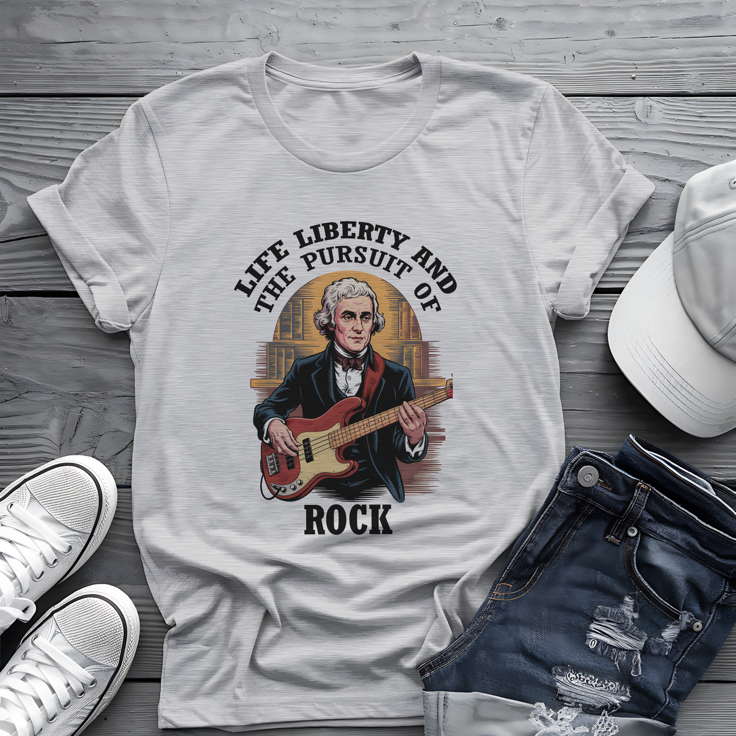 Thomas Jefferson Pursuit of Rock Tee 🎸 Patriotic 4th of July Bass Player Shirt - Founding Father Shirt