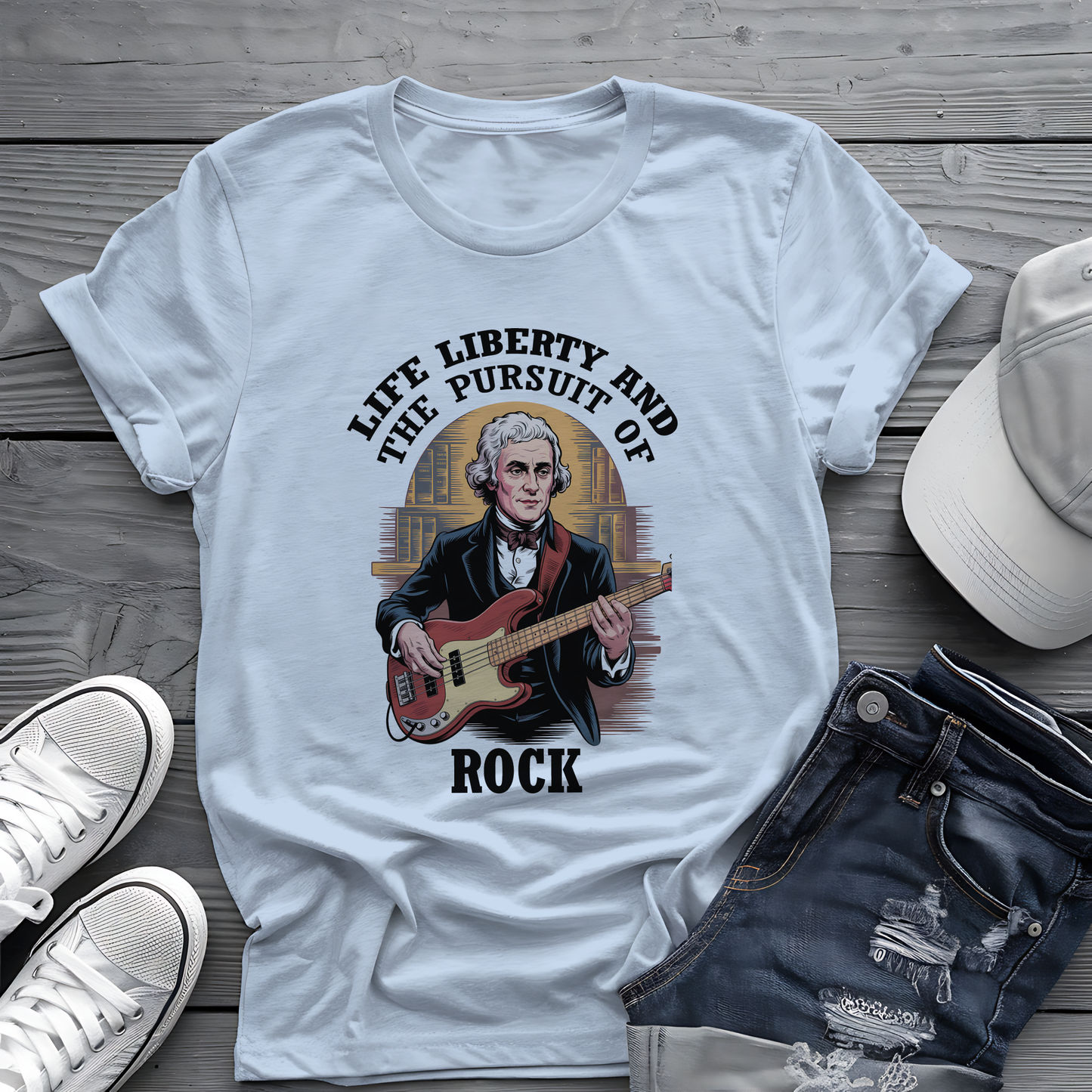 Thomas Jefferson Pursuit of Rock Tee 🎸 Patriotic 4th of July Bass Player Shirt - Founding Father Shirt