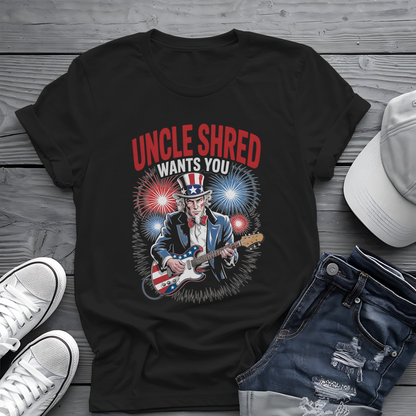 Uncle Shred Tee 🎸 Patriotic 4th of July Guitar Shirt - American Rock
