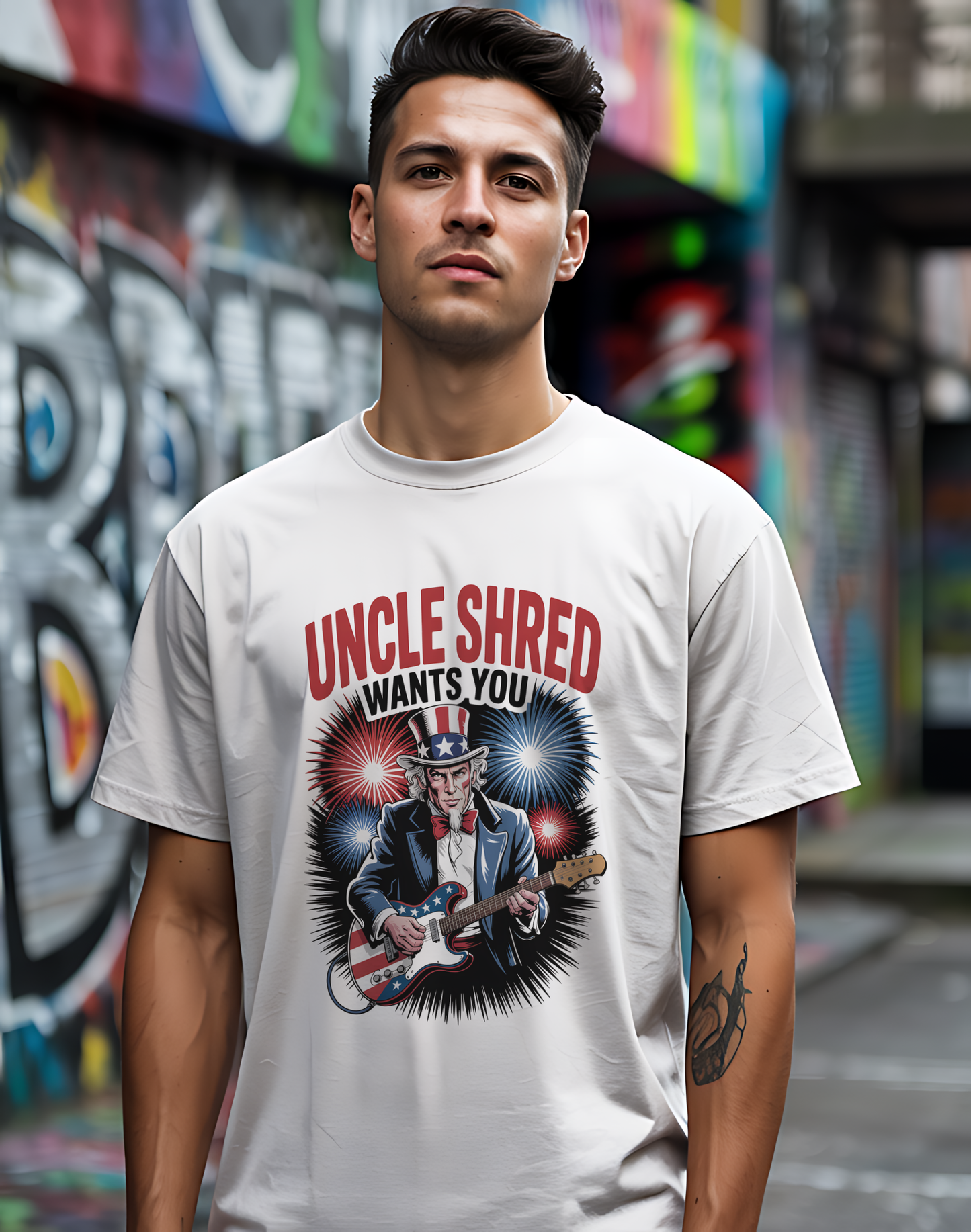 Uncle Shred Tee 🎸 Patriotic 4th of July Guitar Shirt - American Rock