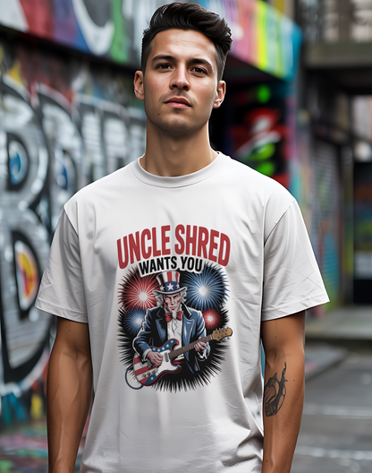 Uncle Shred Tee 🎸 Patriotic 4th of July Guitar Shirt - American Rock