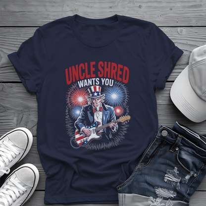Uncle Shred Tee 🎸 Patriotic 4th of July Guitar Shirt - American Rock
