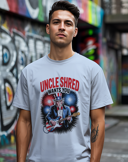 Uncle Shred Tee 🎸 Patriotic 4th of July Guitar Shirt - American Rock