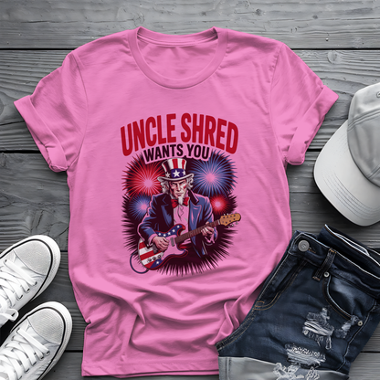 Uncle Shred Tee 🎸 Patriotic 4th of July Guitar Shirt - American Rock