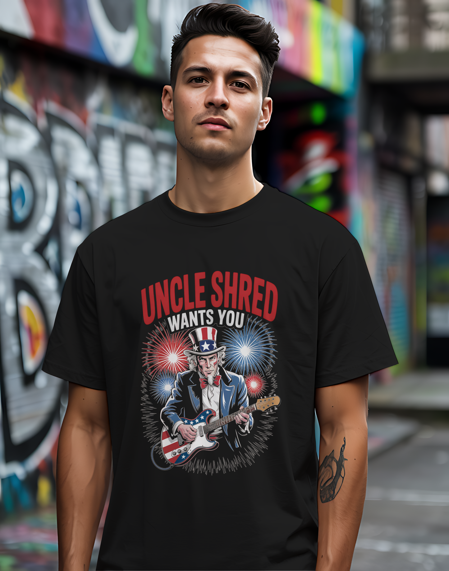 Uncle Shred Tee 🎸 Patriotic 4th of July Guitar Shirt - American Rock