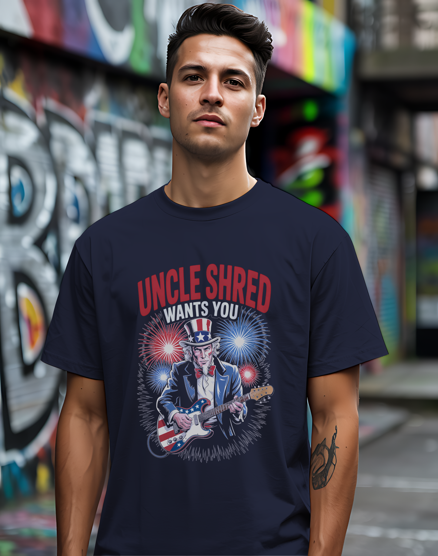 Uncle Shred Tee 🎸 Patriotic 4th of July Guitar Shirt - American Rock