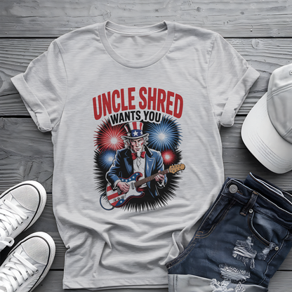 Uncle Shred Tee 🎸 Patriotic 4th of July Guitar Shirt - American Rock