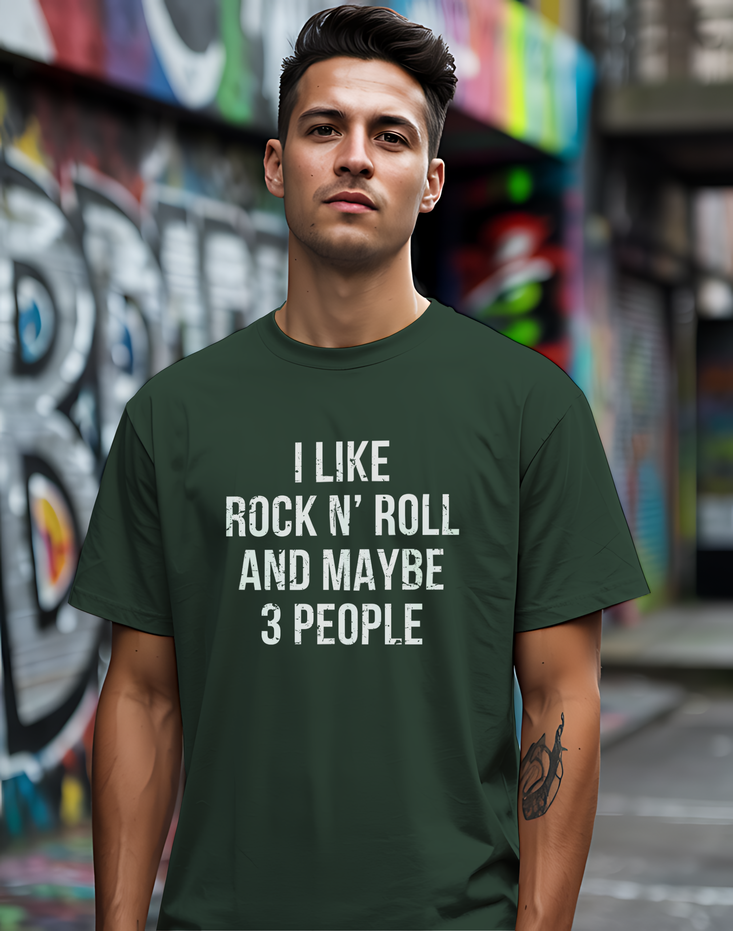 I Like Rock N' Roll and Maybe 3 People Tee 🎸 Bold Introverted Rock Shirt - Distressed Design