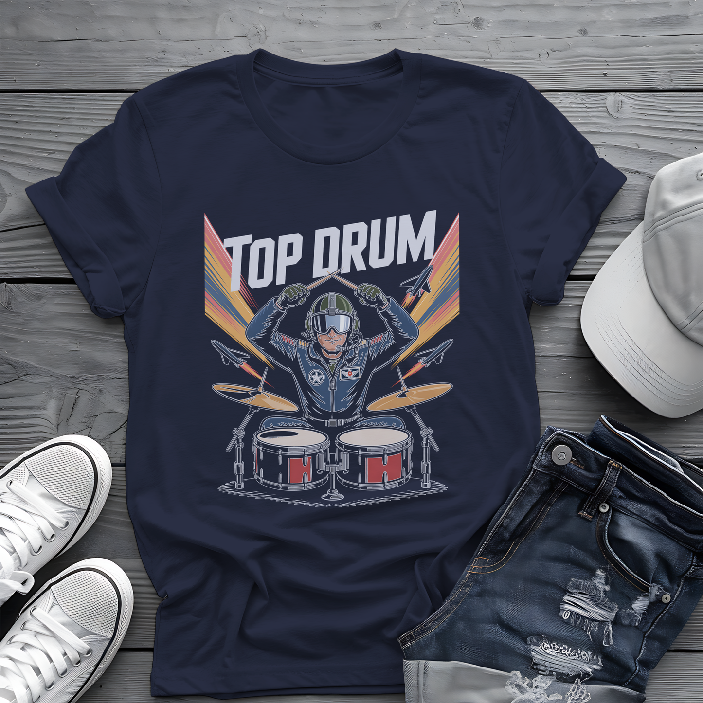 Top Drum Tee 🥁 Fighter Pilot Drummer Shirt - Movie Parody Gift