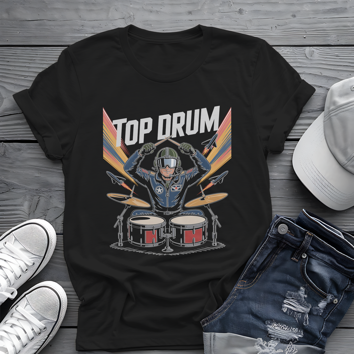 Top Drum Tee 🥁 Fighter Pilot Drummer Shirt - Movie Parody Gift