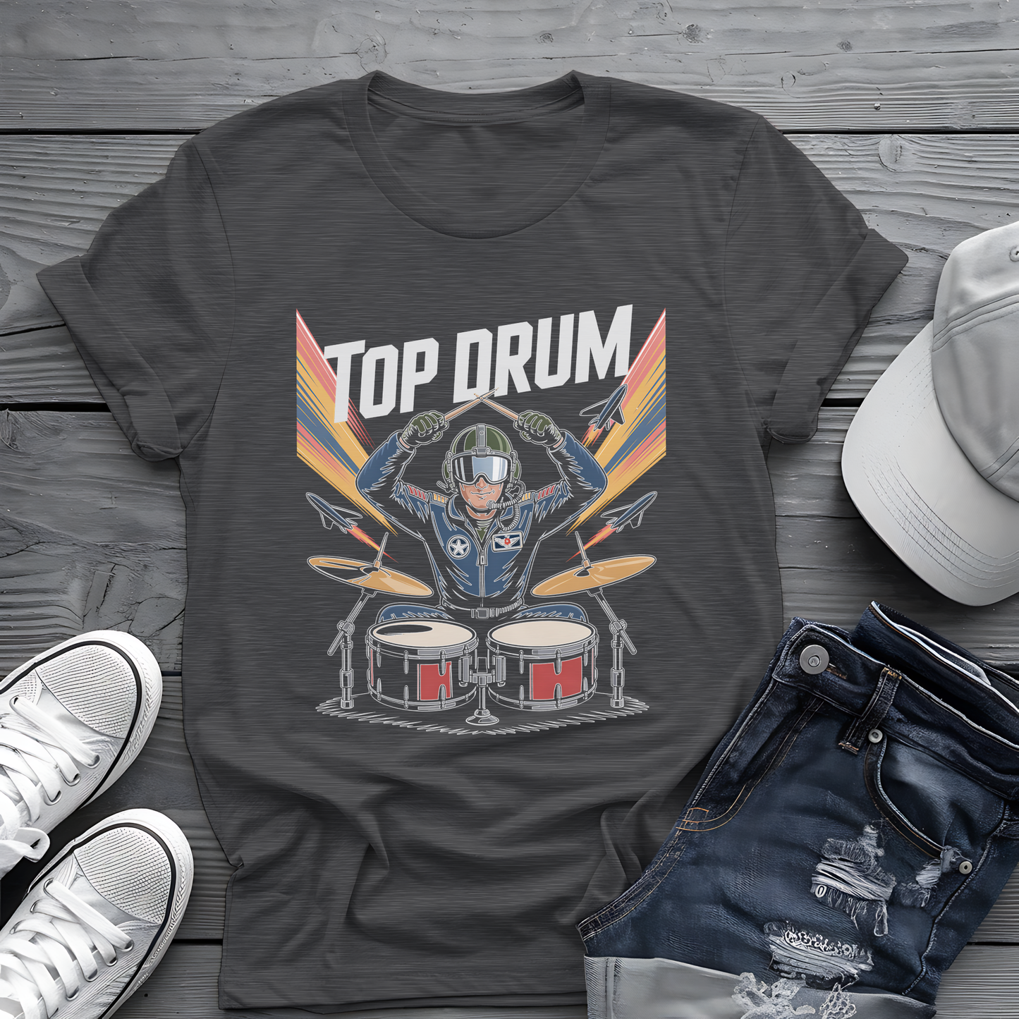 Top Drum Tee 🥁 Fighter Pilot Drummer Shirt - Movie Parody Gift