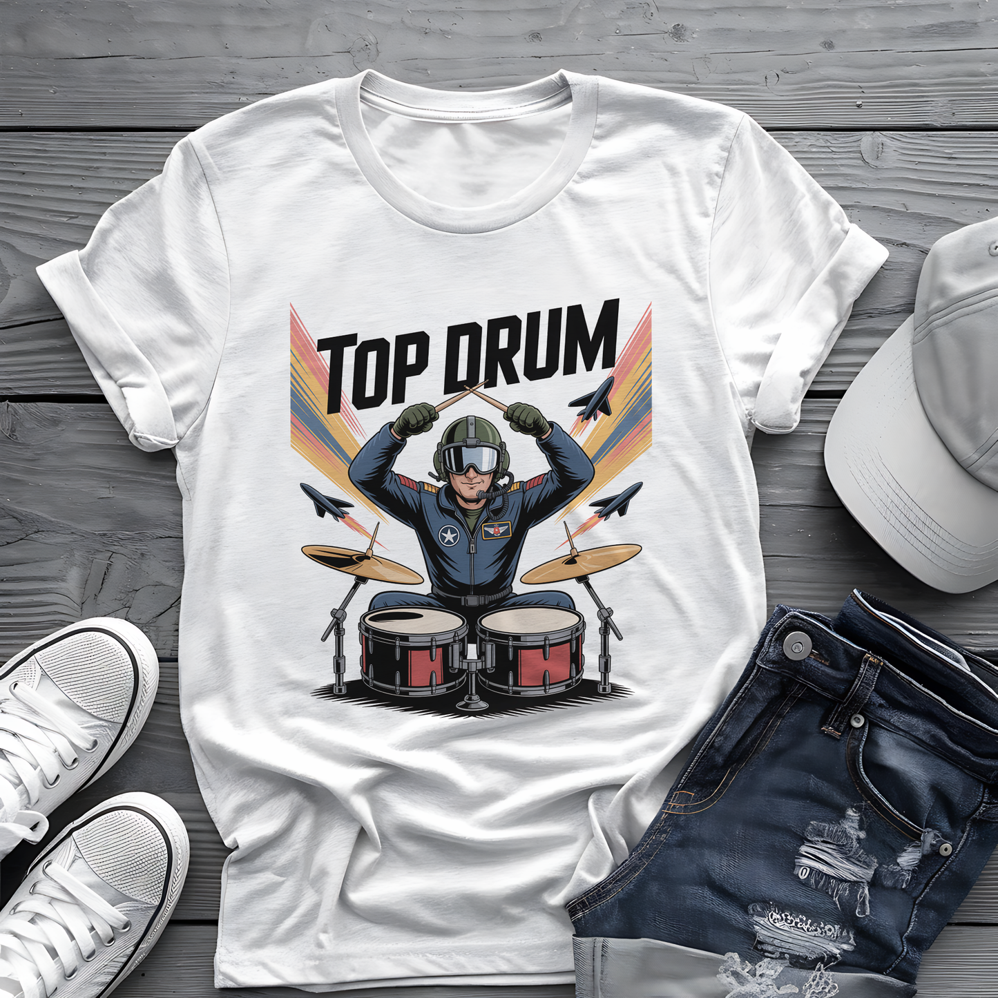 Top Drum Tee 🥁 Fighter Pilot Drummer Shirt - Movie Parody Gift