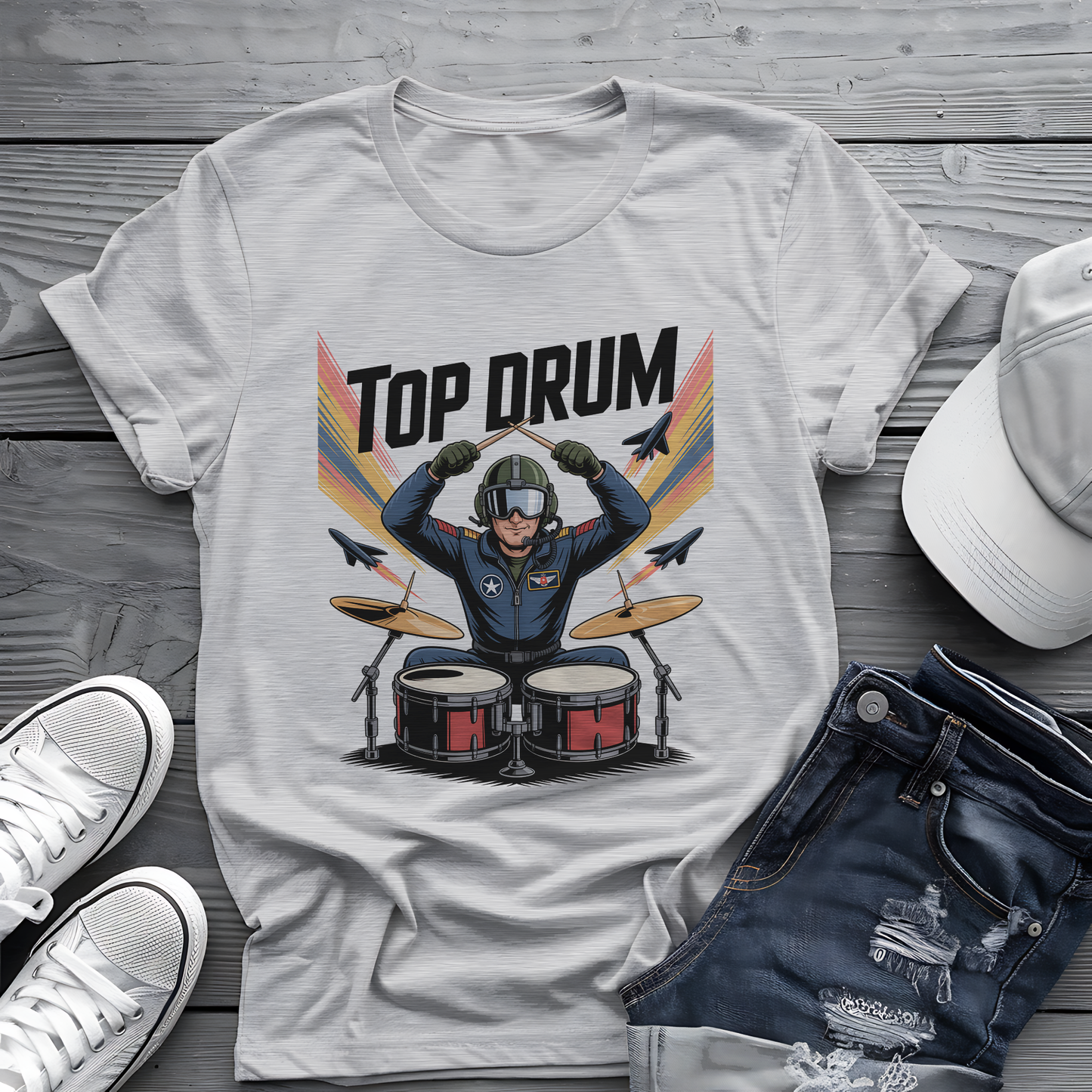 Top Drum Tee 🥁 Fighter Pilot Drummer Shirt - Movie Parody Gift