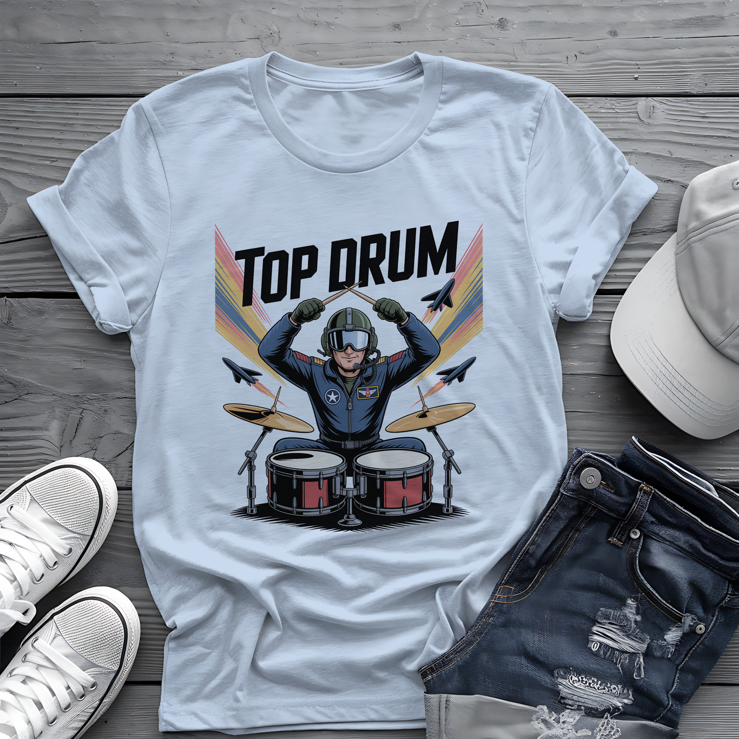 Top Drum Tee 🥁 Fighter Pilot Drummer Shirt - Movie Parody Gift