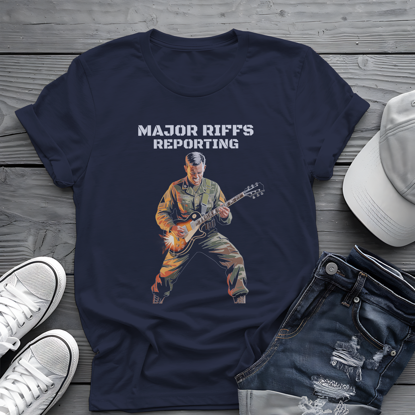 Major Riffs Reporting Tee 🎸 Military Guitar Shirt - Army Rocker Gift