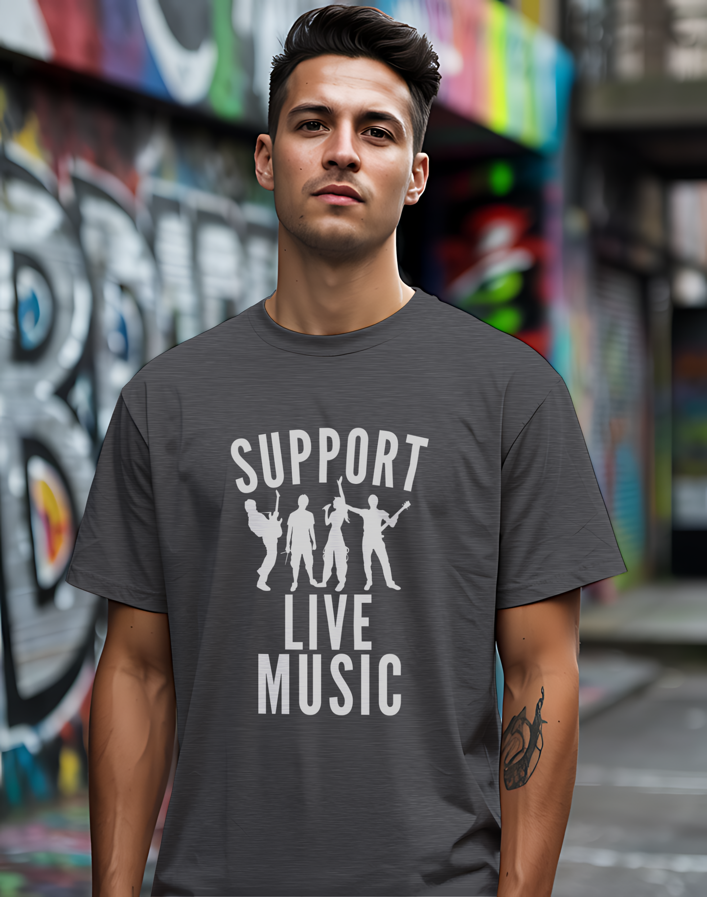 Support Live Music Tee 🎶 Band Silhouette Shirt - Concert Lover & Musician Gift