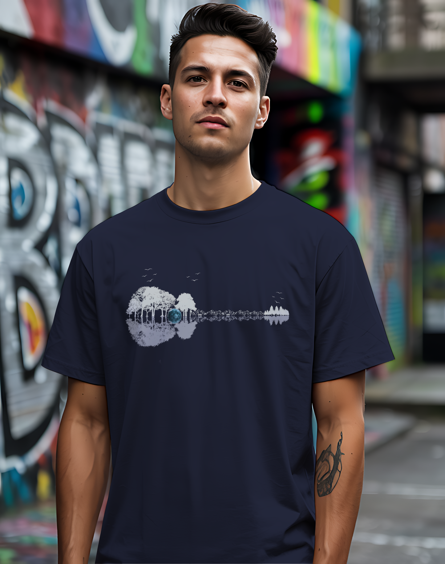 Guitar Forest Reflection T-Shirt – Nature Lover Music Tee for Guitarists