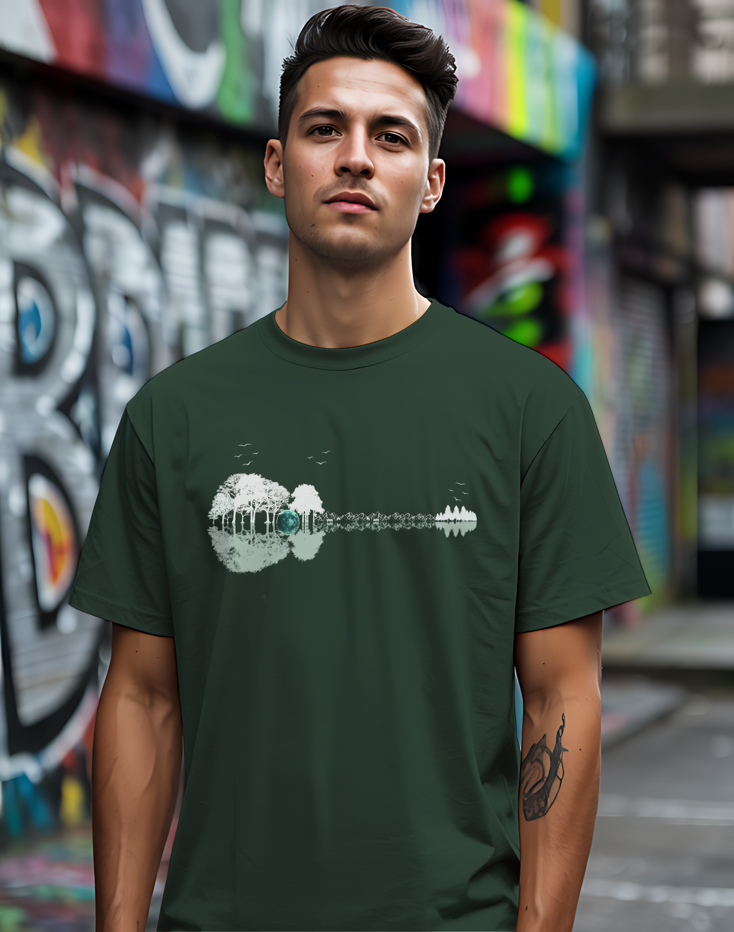 Guitar Forest Reflection T-Shirt – Nature Lover Music Tee for Guitarists