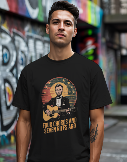 Lincoln Riffs Tee 🎸 Patriotic Guitar Shirt - 4th of July