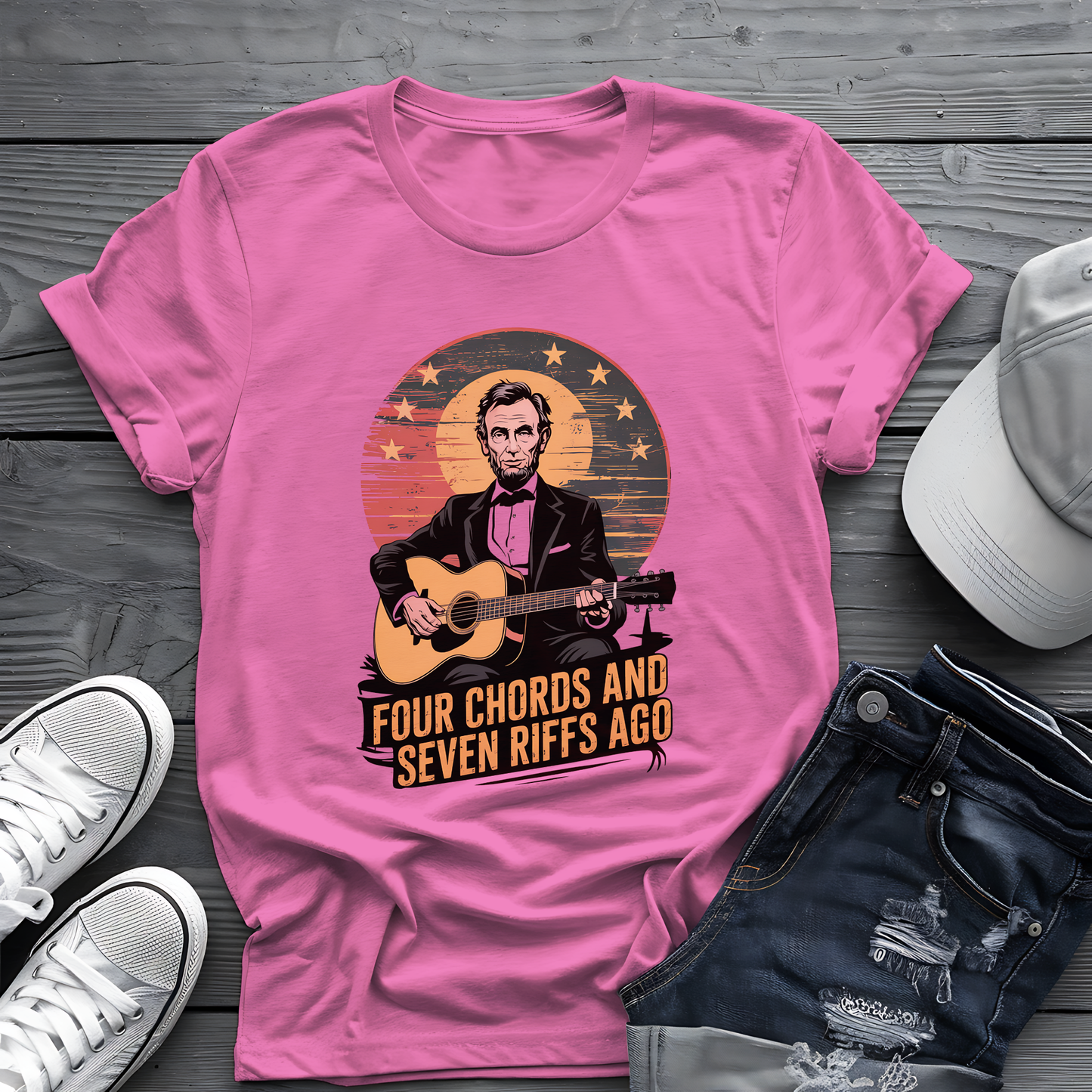 Lincoln Riffs Tee 🎸 Patriotic Guitar Shirt - 4th of July