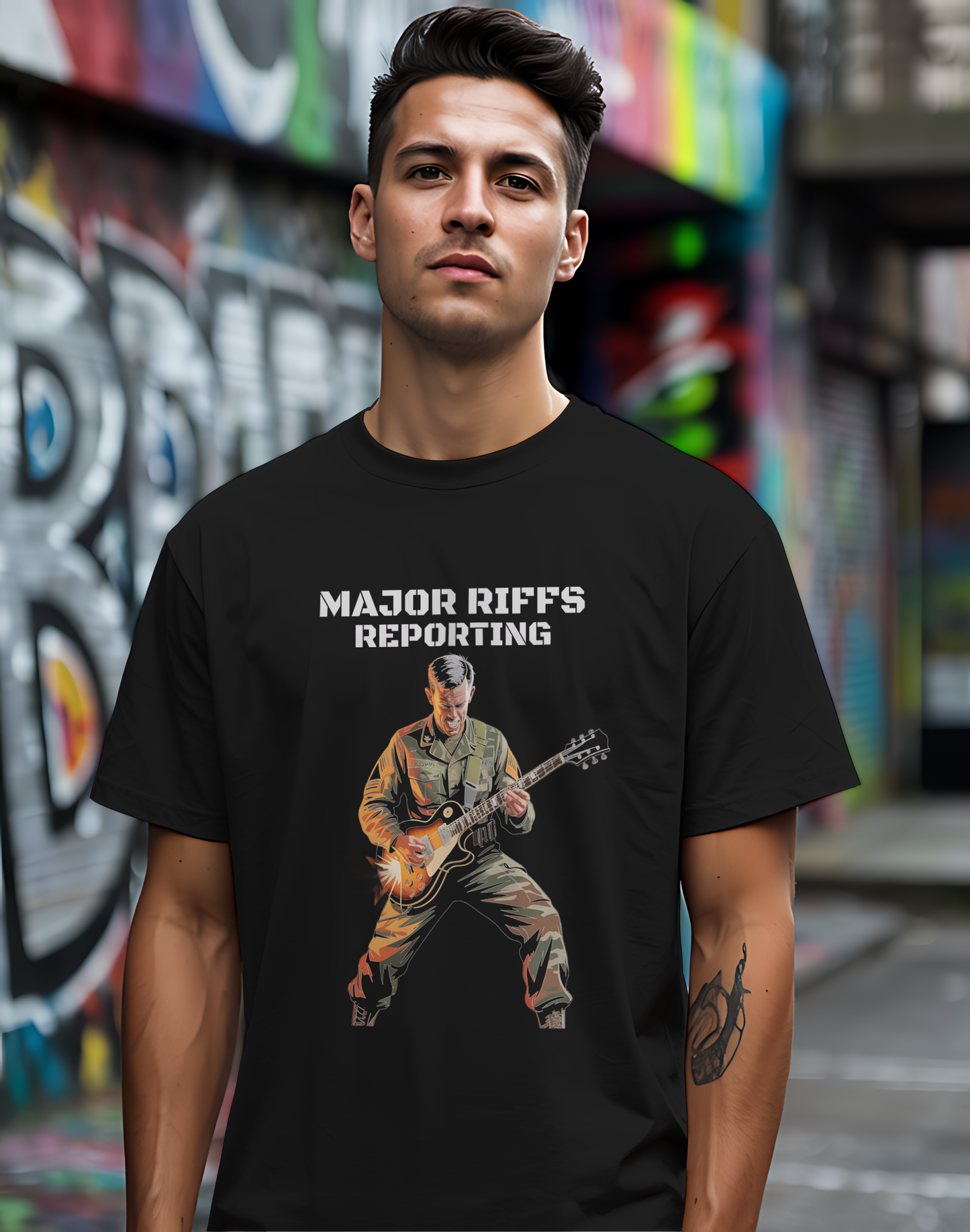 Major Riffs Reporting Tee 🎸 Military Guitar Shirt - Army Rocker Gift
