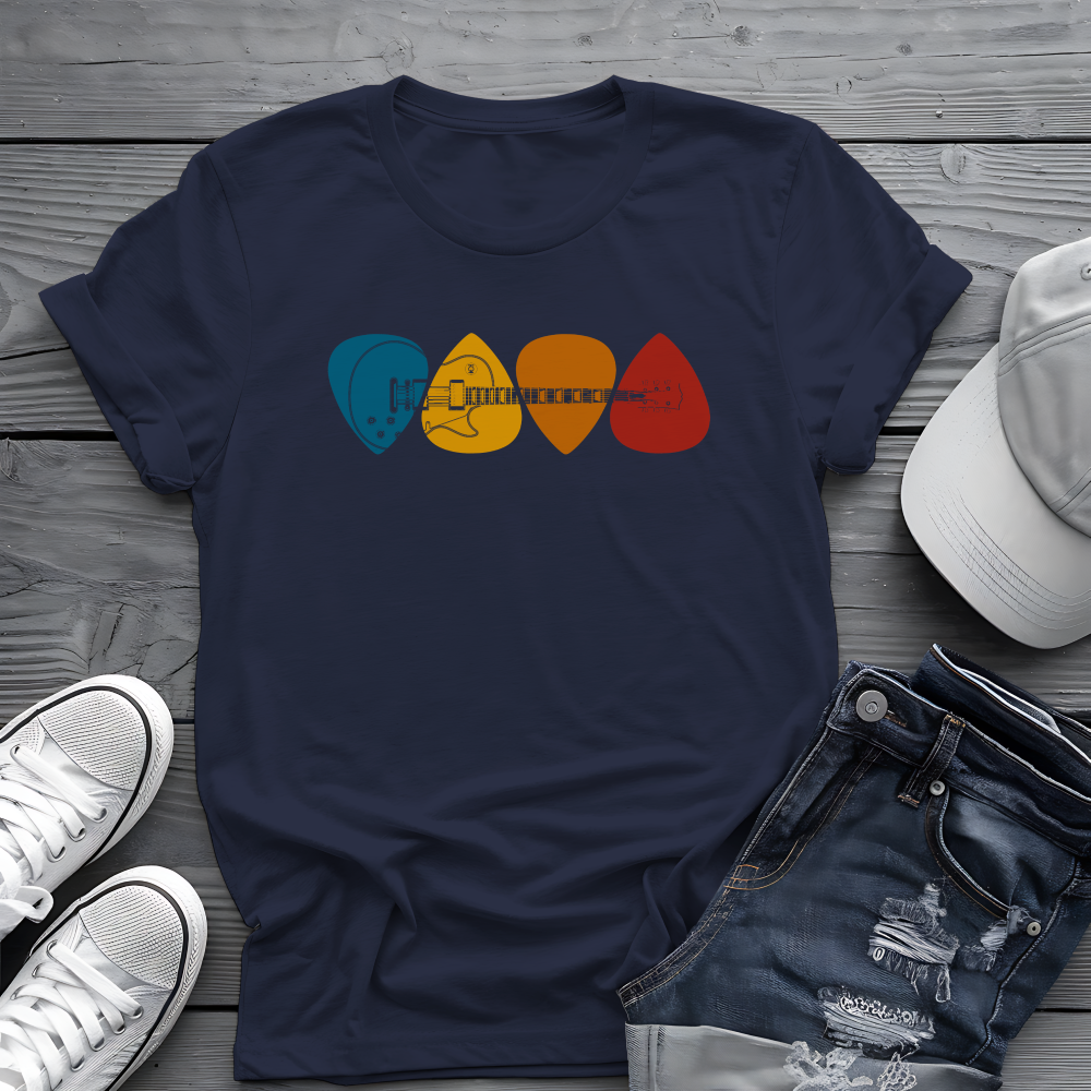 Colorful Guitar Picks Tee 🎸 Minimalist Guitarist Shirt - Music Lover Gift