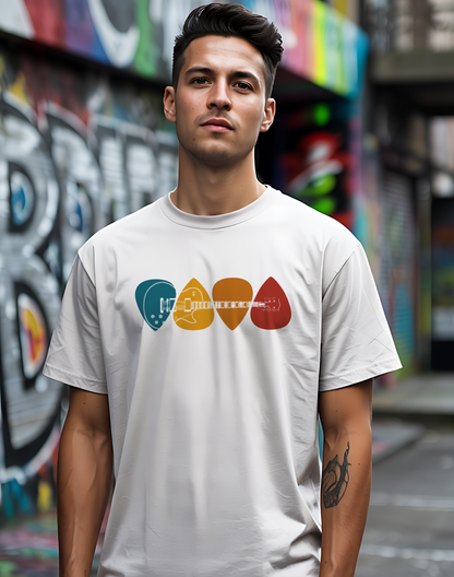 Colorful Guitar Picks Tee 🎸 Minimalist Guitarist Shirt - Music Lover Gift