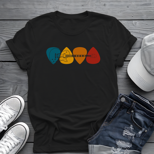 Colorful Guitar Picks Tee 🎸 Minimalist Guitarist Shirt - Music Lover Gift